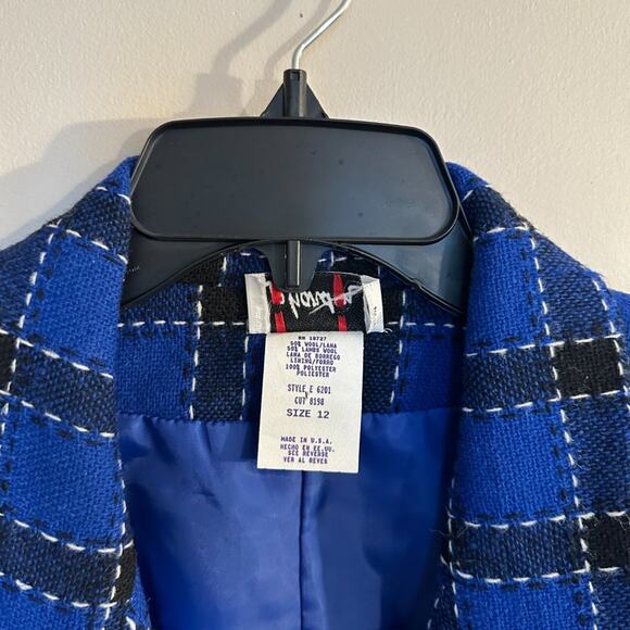 Jo Hardin Vintage Blue Wool Blend Plaid Academia Jacket Blazer Size 12 - Picture 4 of 9